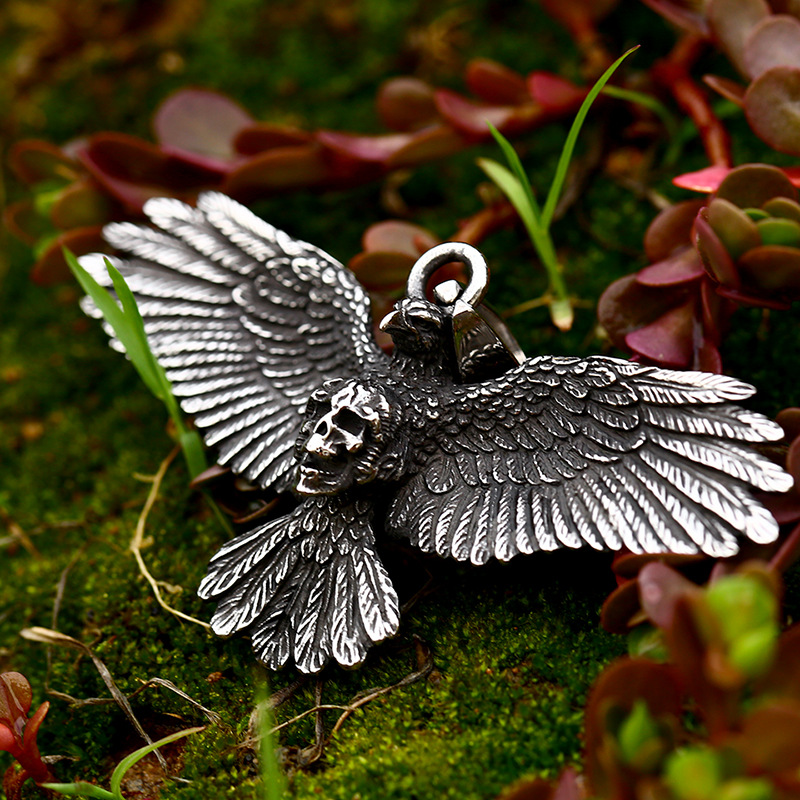 Stainless Steel Skull Eagle Spread Wings Pendant