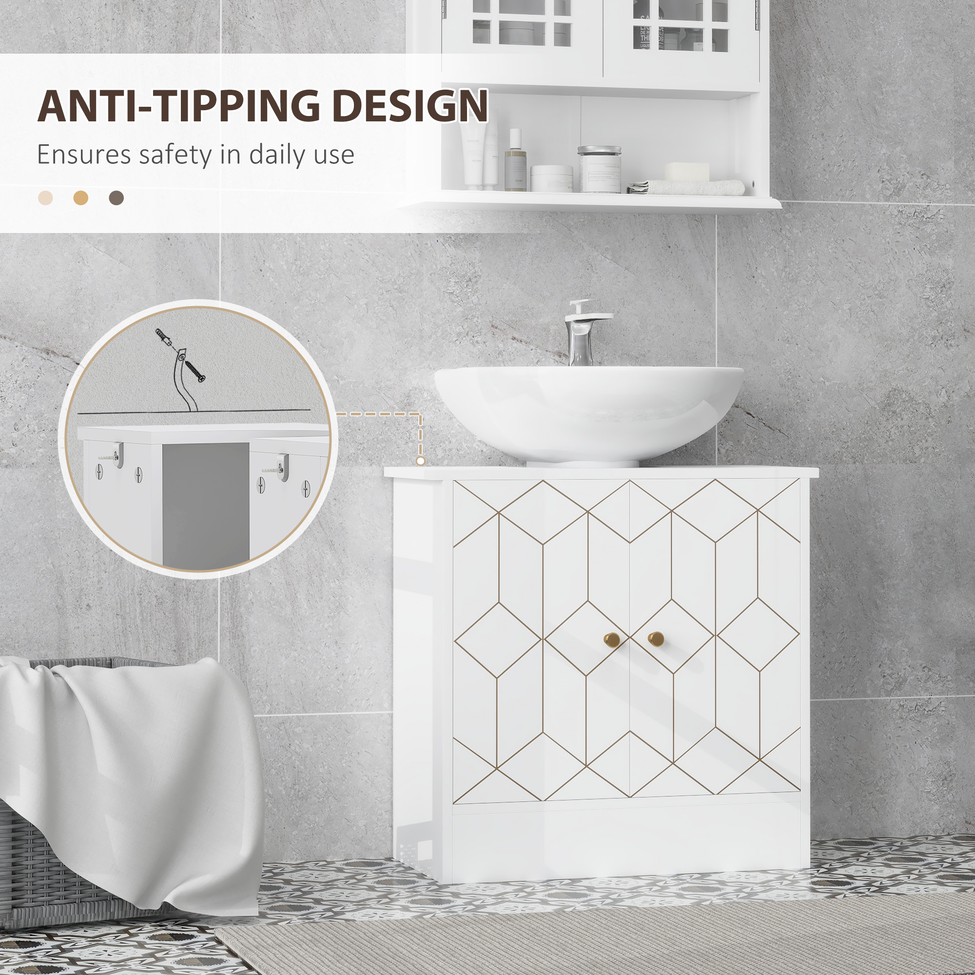 Under Sink Bathroom Cabinet, With Adjustable Shelf And Open Compartment — image 2