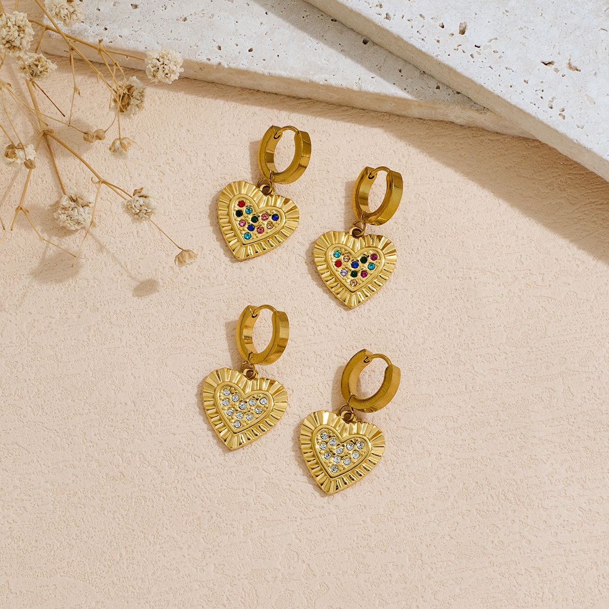 Heart-shaped Stud Earrings With Zircon Inlay And S