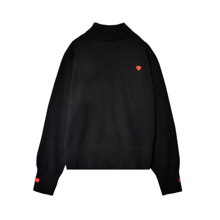 Title 2, Red Sweater Loose Pullover Lazy High Collar