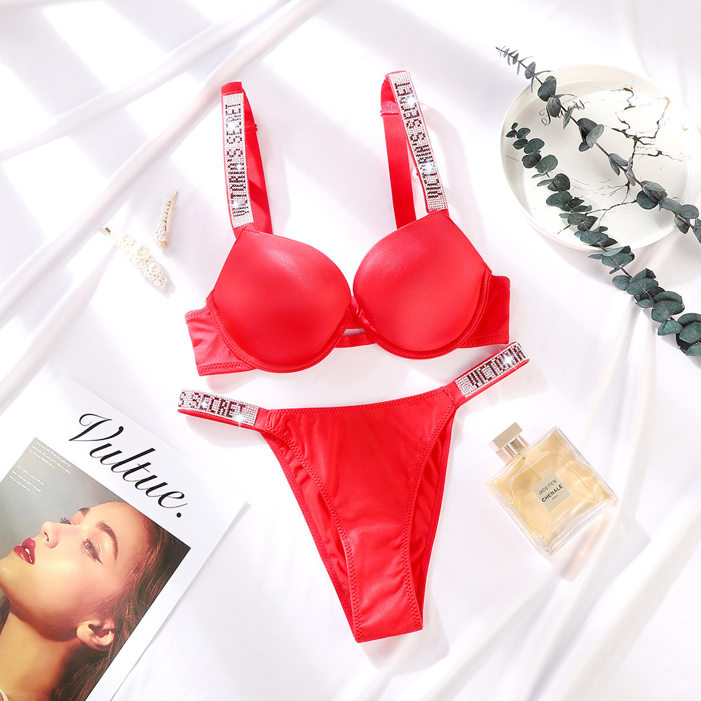 Gathering Girls Adjustable Hot Drill Medium Thick Letters Multicolor Underwear Women's Suit