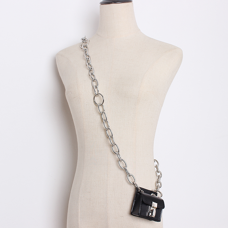 Functional Wind Dark Original Black Mini Earphone Bag Lock Small Square Bag Chain Messenger Bag