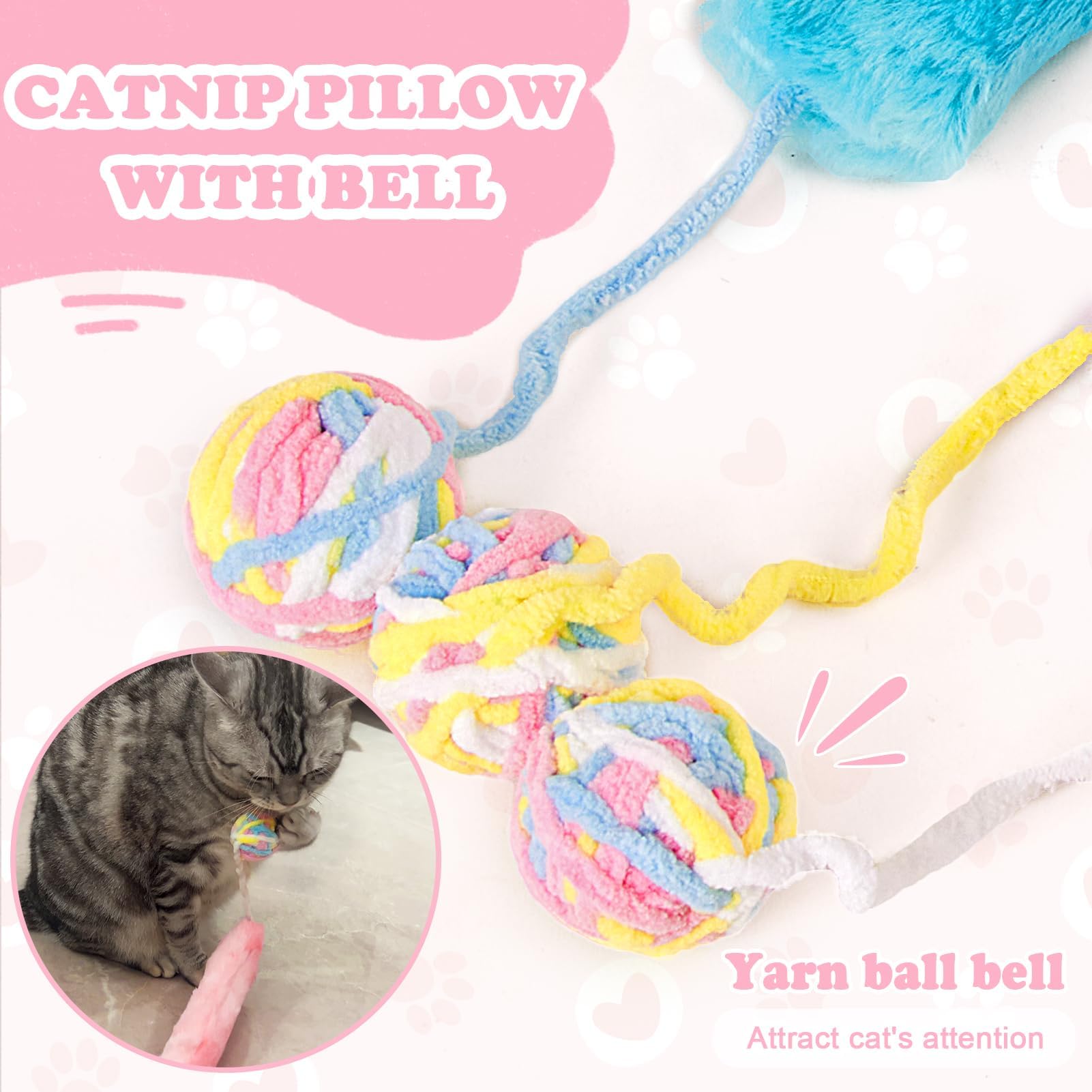 Cat Kicker Toy Large 3pcs, Cat Catnip Toys With Bell Interactive Kitten Toys For Indoor Cats 14.6in 2