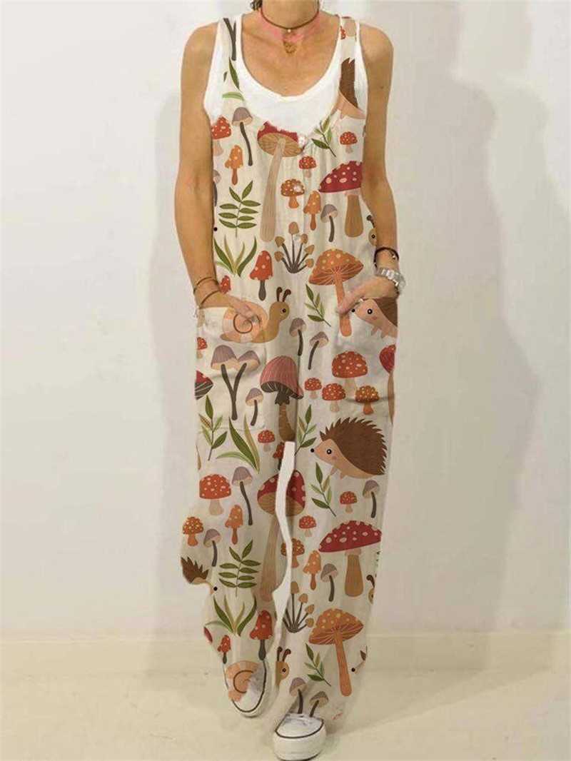 Women's Animal Floral Botanical Print Casual Sleeveless Loose Jumpsuit - Image 10