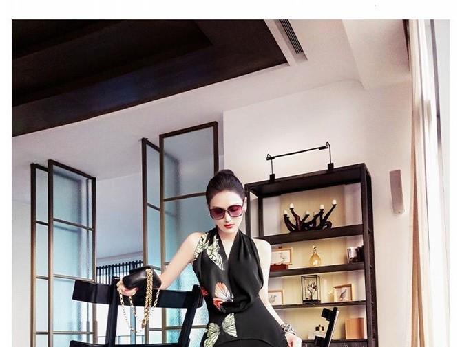 Ladies Contrast Color Sleeveless Printed Two-Piece Set