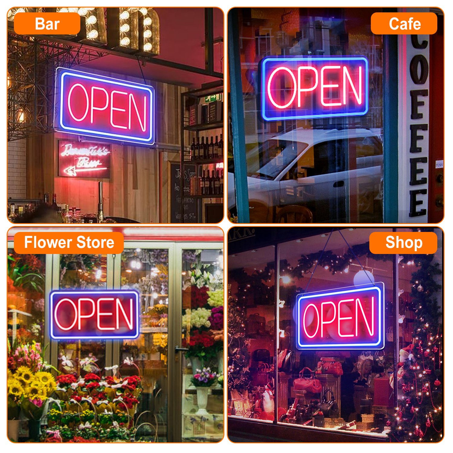 1Pc LED Open Sign 16.5x9.1in Business Neon Open Sign Advertisement Board With 11 Levels Adjustable Brightness