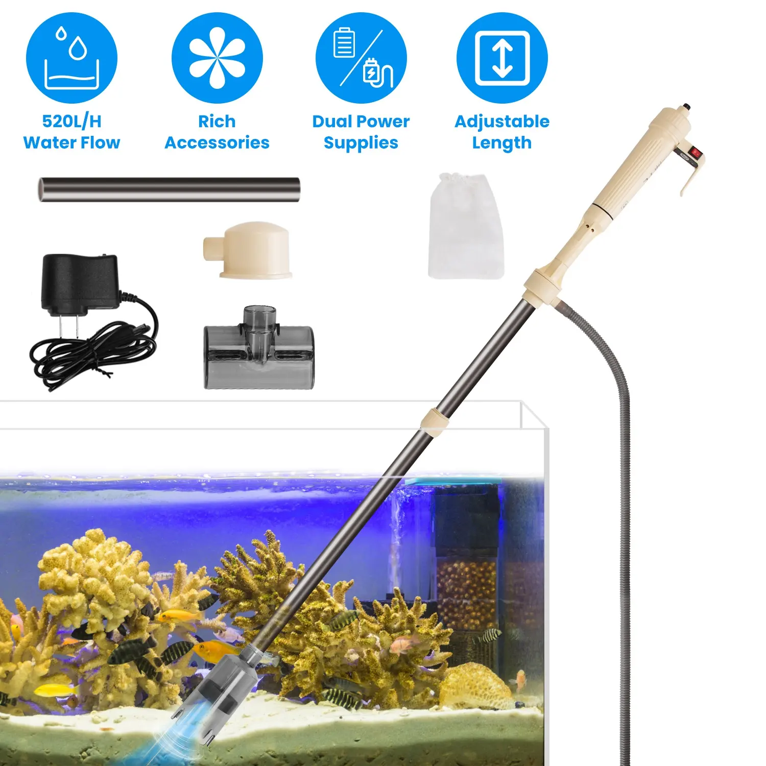 Multifunctional Electric Aquarium Gravel Cleaner Kit Length