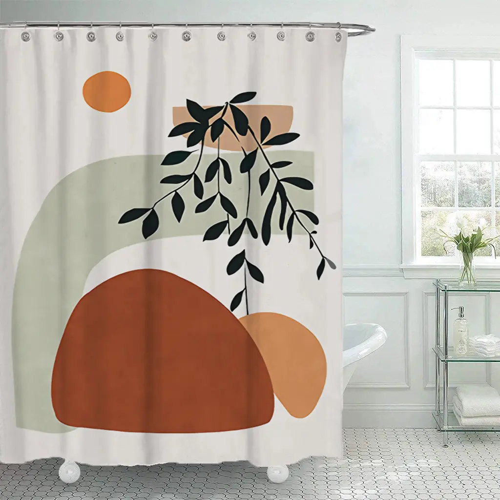 Simple Geometric Shower Curtain Bathroom Polyester Waterproof
