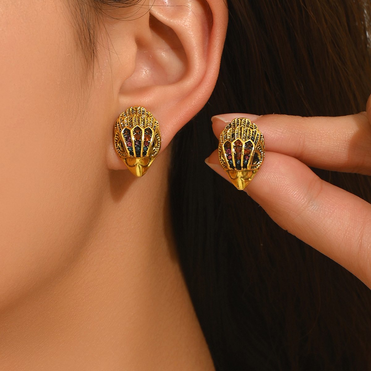 Hot Selling European American Women Earrings, Unique Eagle Head Design Inlaid Colored Cubic Zirconia, Versatile Premium Daily Ear Jewelry For Ladies