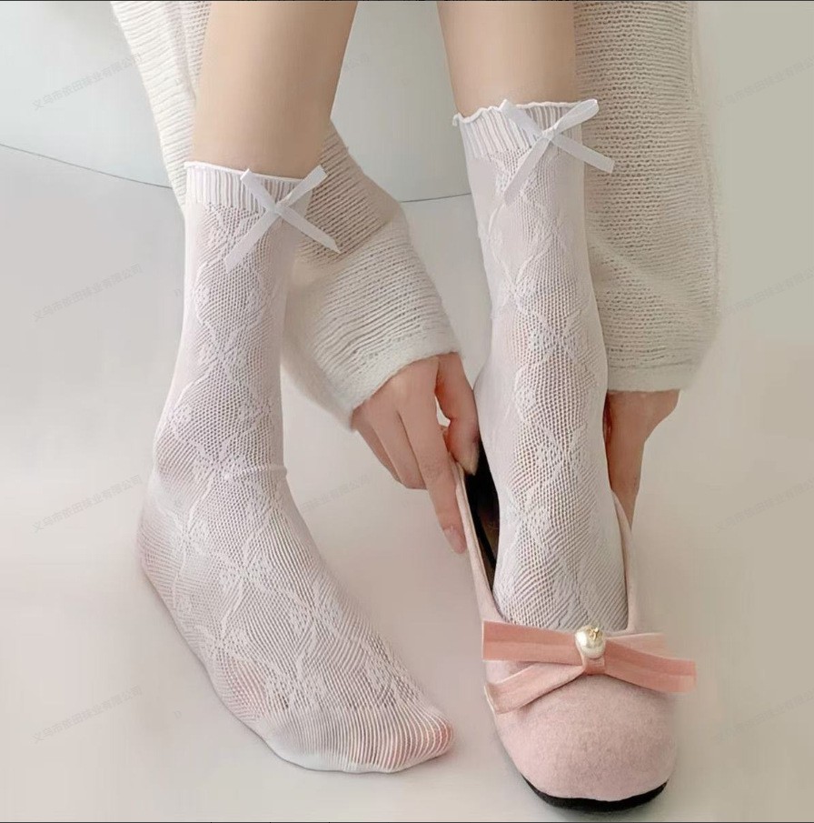 Comfortable Coquette Lace Slouch Socks, Mid-Calf Bow Comfortable Coquette Lace Slouch Socks, Mid-Calf Bow
