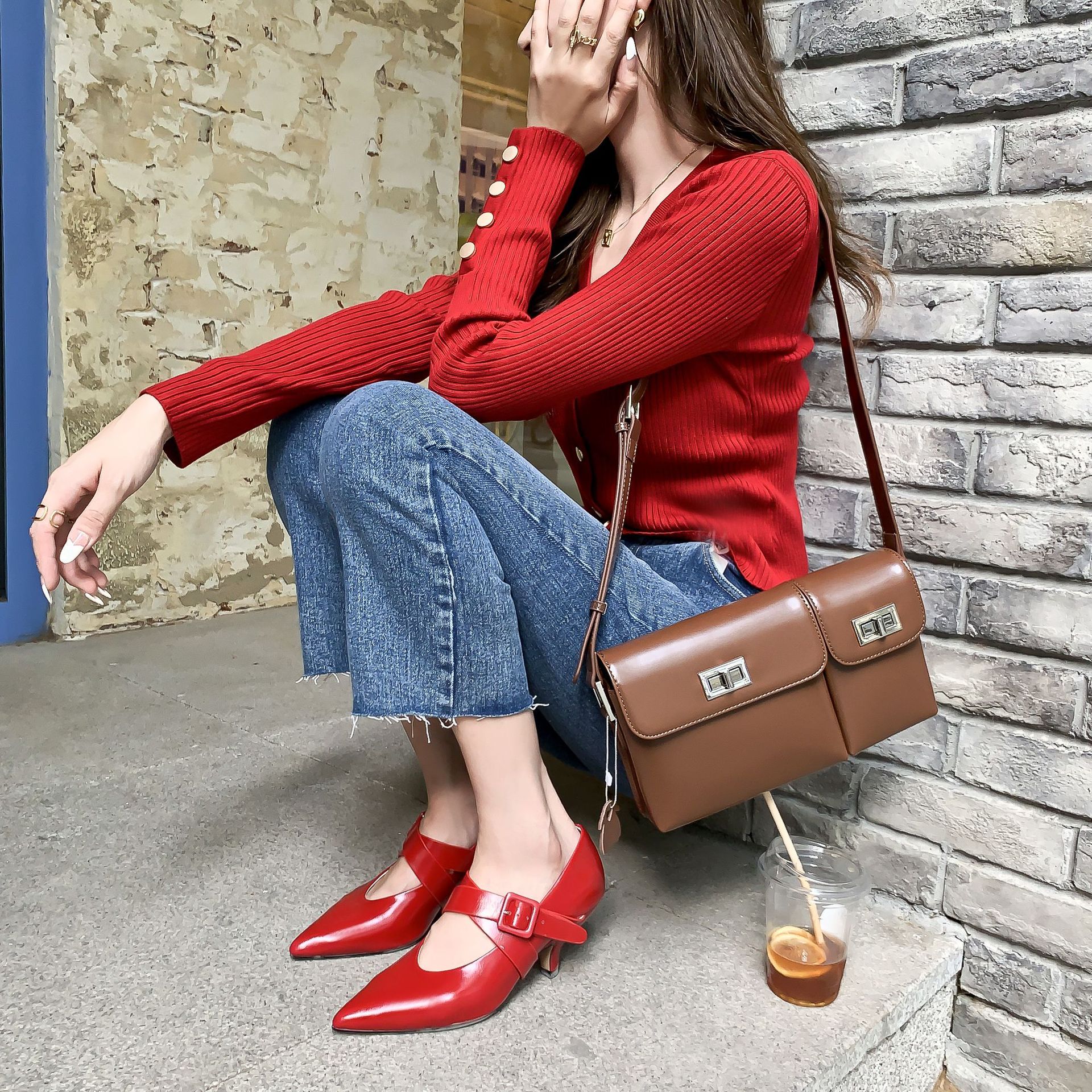 Buckle Can't Drop With Pointed Toe High-heeled Single Shoes Women