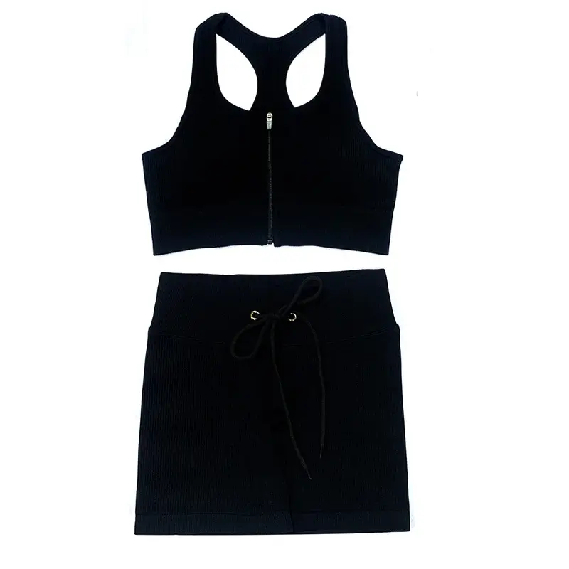 Seamless Yoga Suit Threaded Vest Short Sleeve Shorts Two-piece Suit