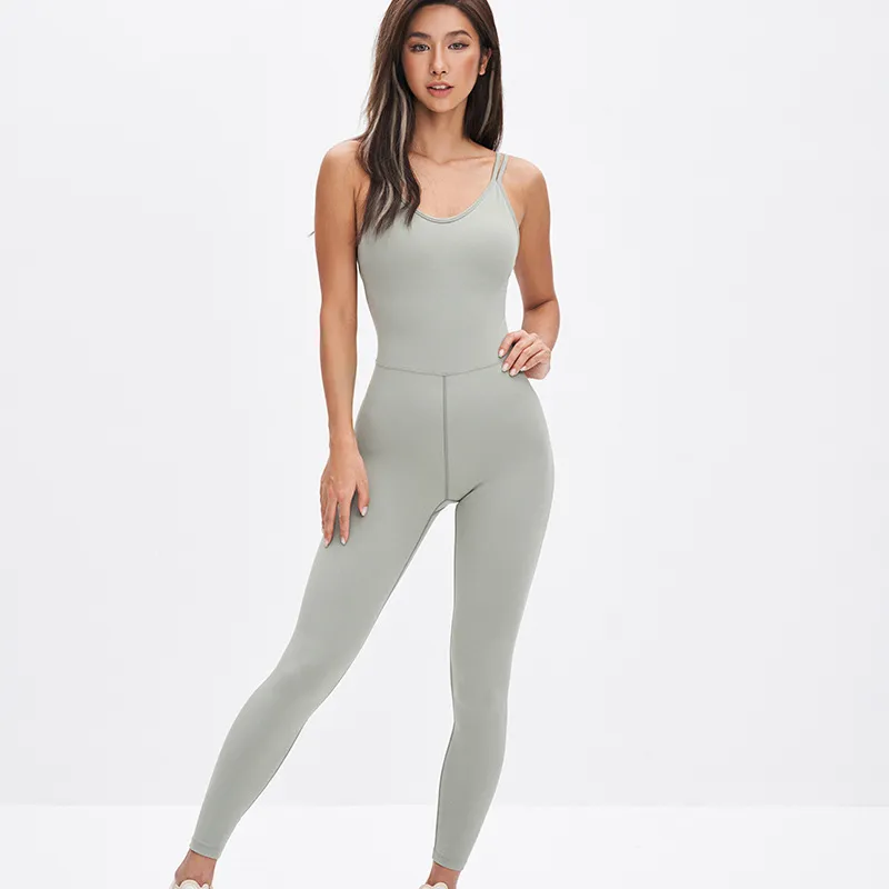 Beauty Back Sleeveless Bodysuit Women's Sports Yoga Set - Green