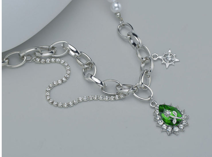 Stitching Pearl Necklace Elegant Temperament INS Wind Inlaid Green Zirconium