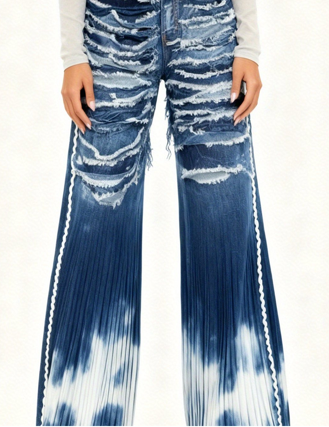 Hustler Stretch Shredded Straight Leg Jeans - Dark Wash