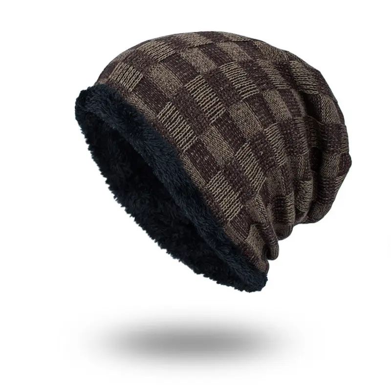 Knitted Wool Hat Plus Velvet Warm Contrast