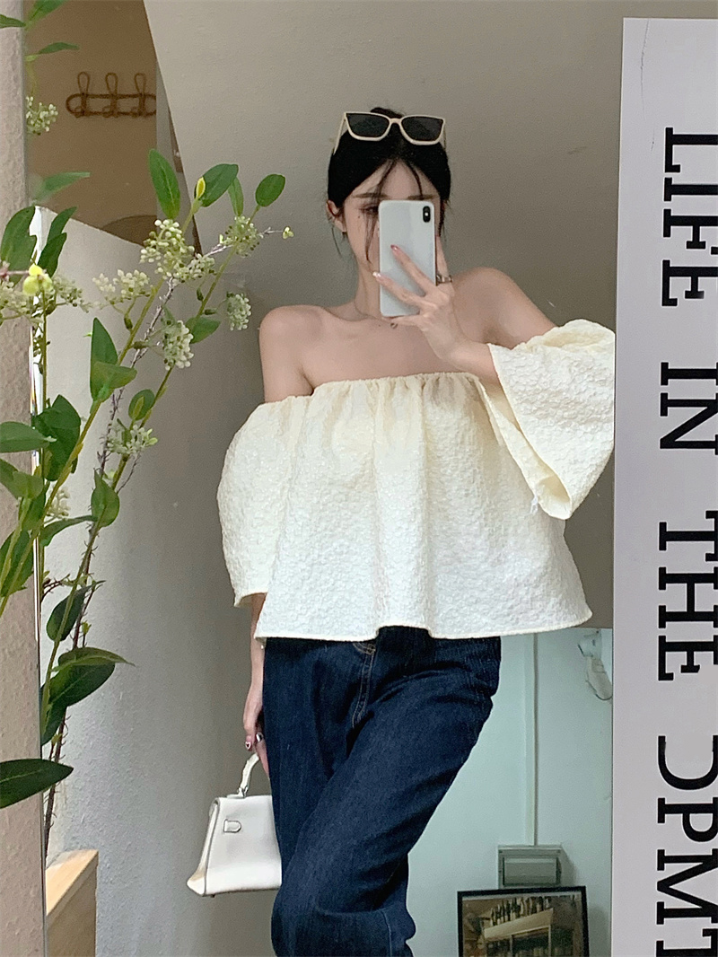 Title 3, One-shoulder Short-sleeved Shirt Puff-sleeve Cr...