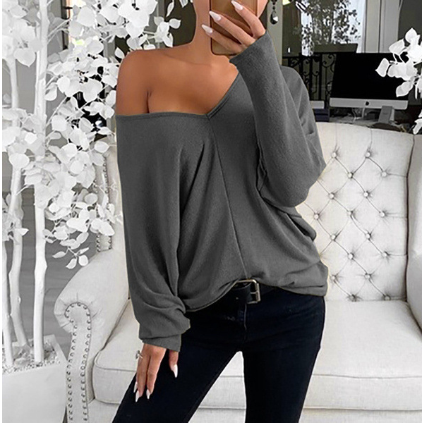 Title 3, Simple Big V-neck Drop Shoulder Loose Long Sleeves