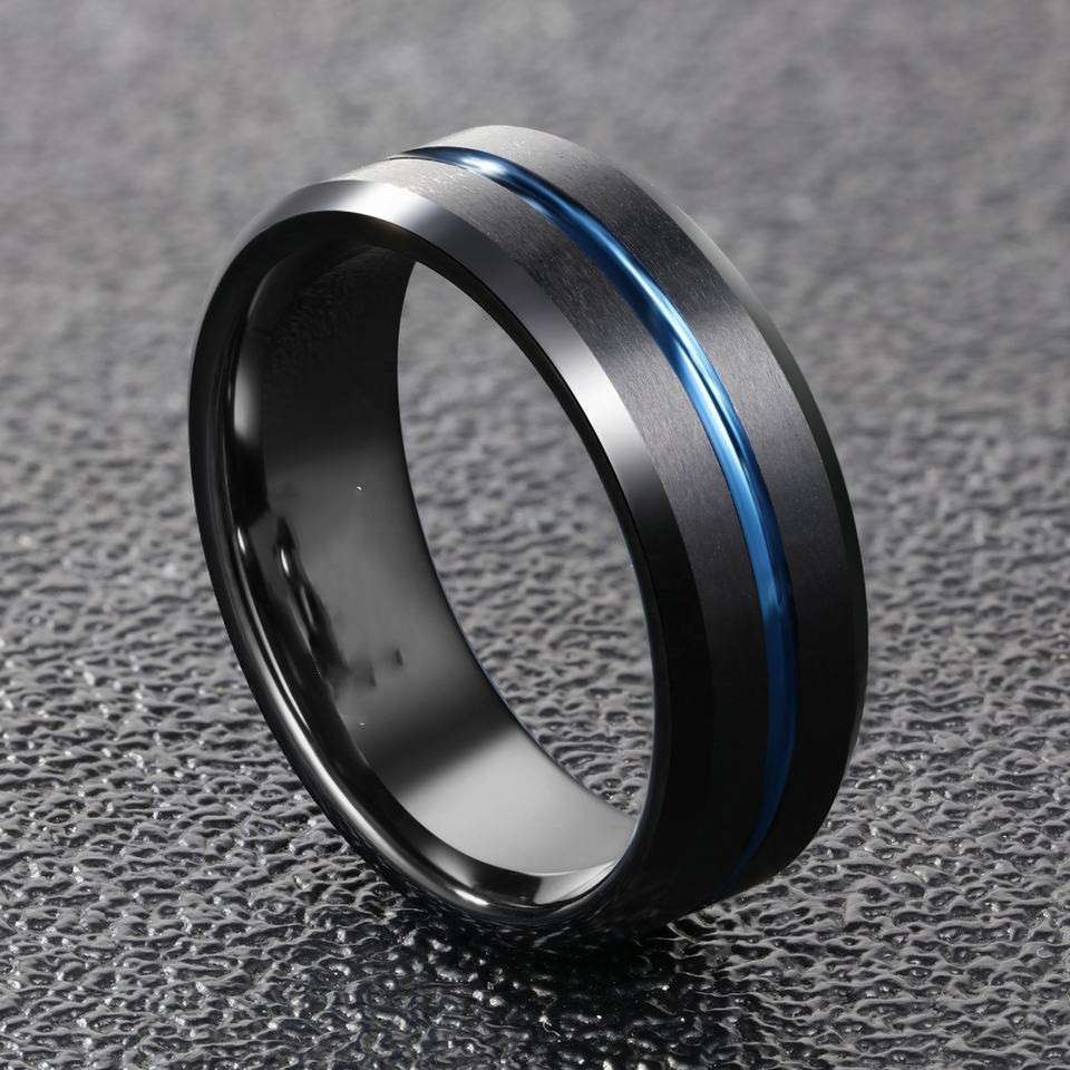 Title 6, Mens Simple Flat Black Tungsten Steel Ring. A ...