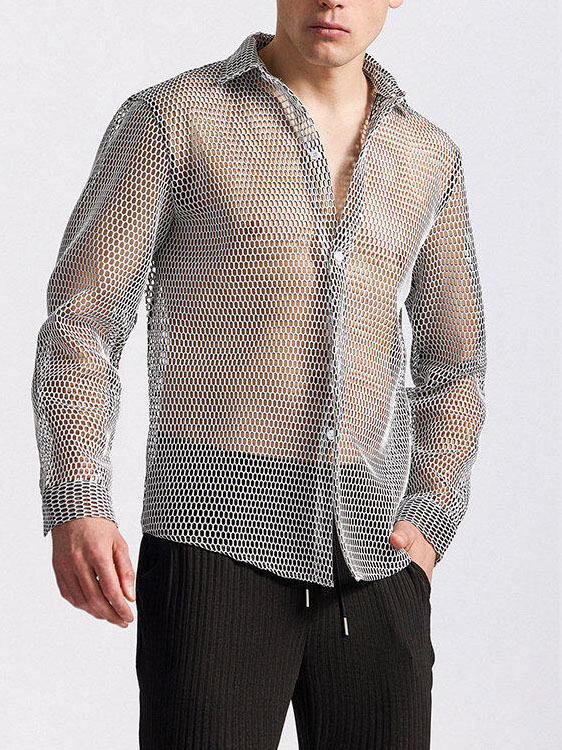 Men's Openwork Long-sleeved Shirt