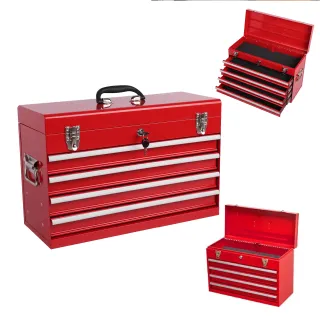 Heavy Duty Metal Tool Box, 21-inch, Portable Metal Tool Box With 4 Drawers, Small Tool Chest With EVA Liners, Ball Bearing Slide Drawers Locking & Powder Coated Finish, Multi-Funct