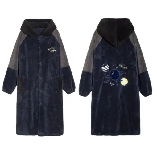 Autumn and Winter Flannel Thickened Plus Velvet Nightgown Men