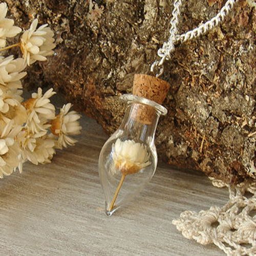 Water Drop Glass Cover Long Dried Flower Hair Necklace