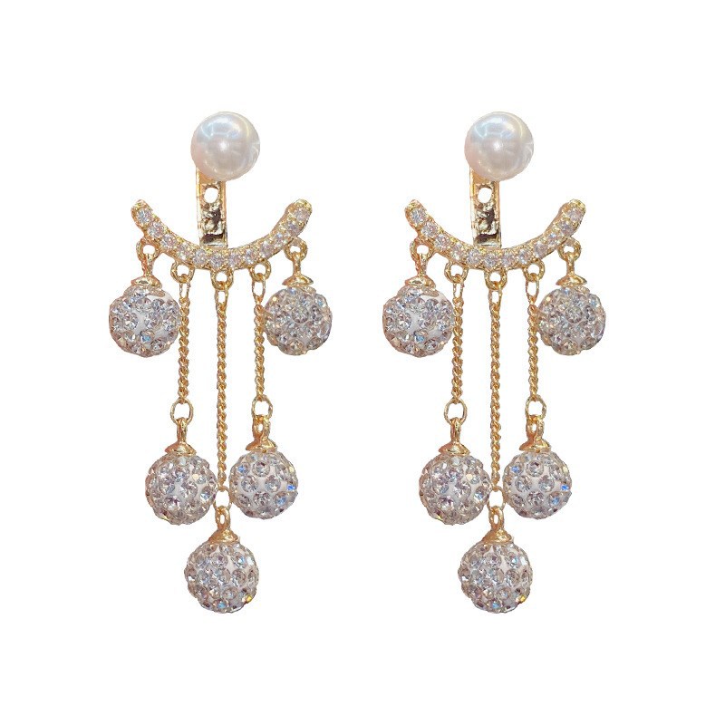 Title 6, Trendy Large Earrings Full Diamond Ball Tassel