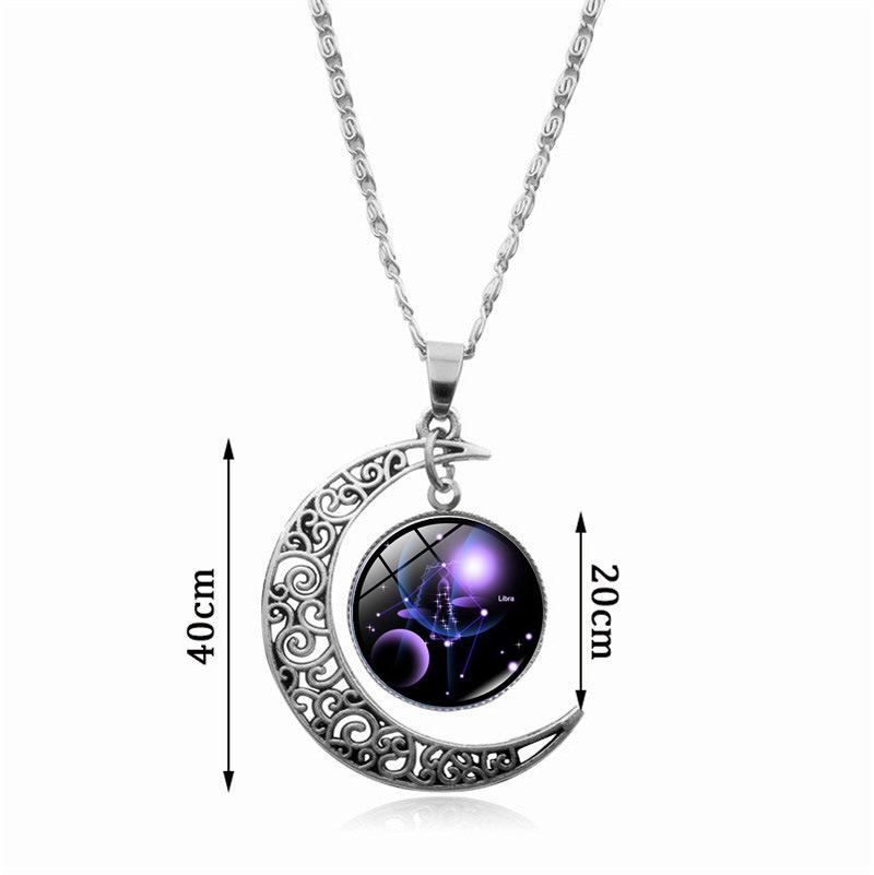 Starry Sky Twelve Constellations Time Gemstone Necklace Women
