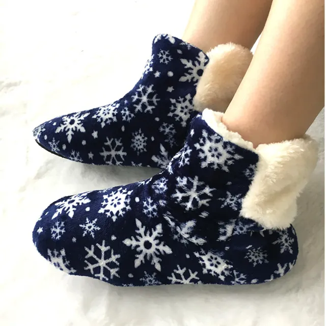 Coral Velvet Snowflake Home Shoes Indoor Autumn And Winter Adults Blue - Shop at LoveMi