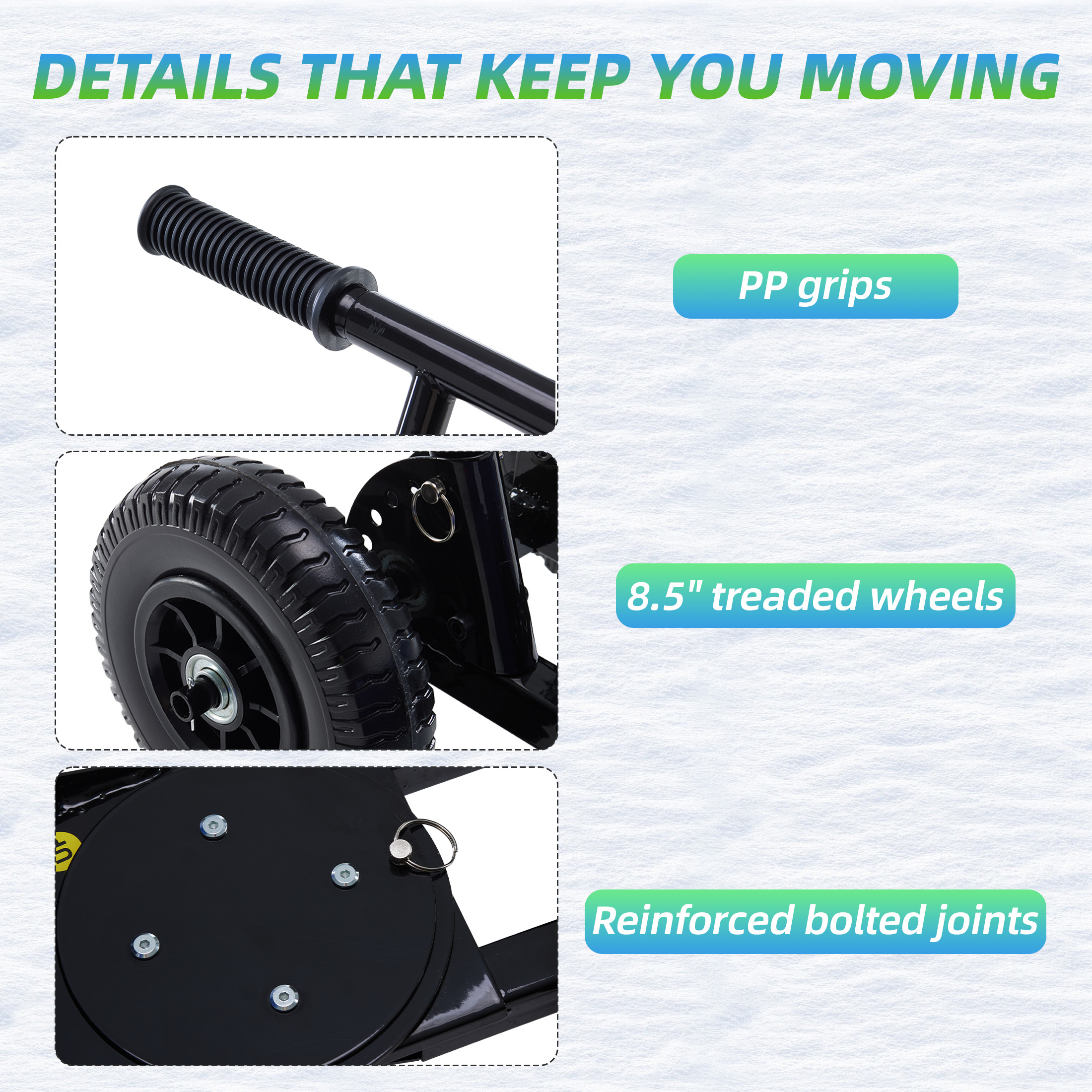 Adjustable Wheeled Snow Pusher, Q235 Carbon Steel Snow Removal Tool For Yard & Driveway image 5