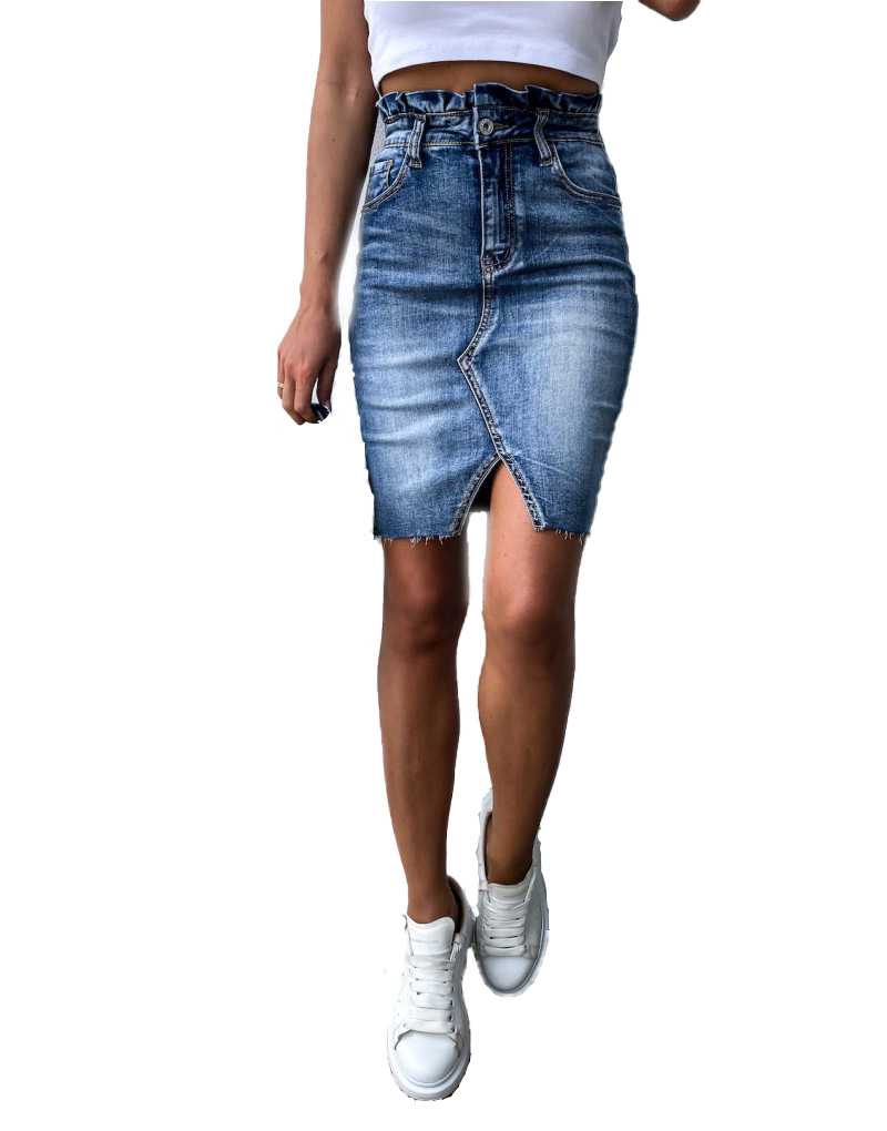 Title 4, Denim midi skirt with stretch body bag