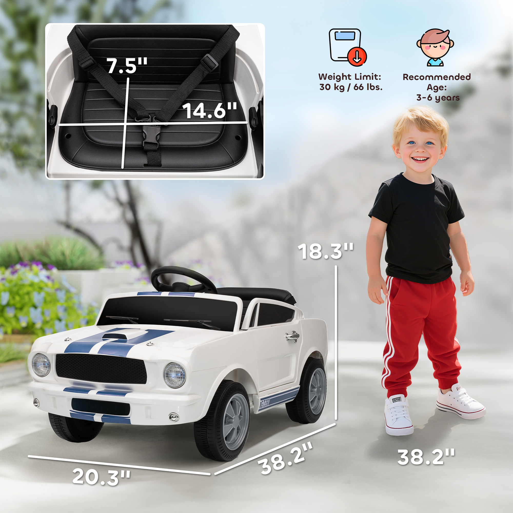 Ride On Car With Remote Control, Adjustable Speed, MP3, Smooth Start, LED Lights, White_voghion.com