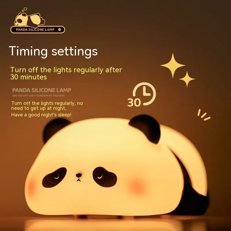 Panda Night Lights For Kids Cute Animal Silicone Timing Rechargeable Lamp Cartoon Panda Bedroom Decoration Kids Boys Girls Gift – image 3