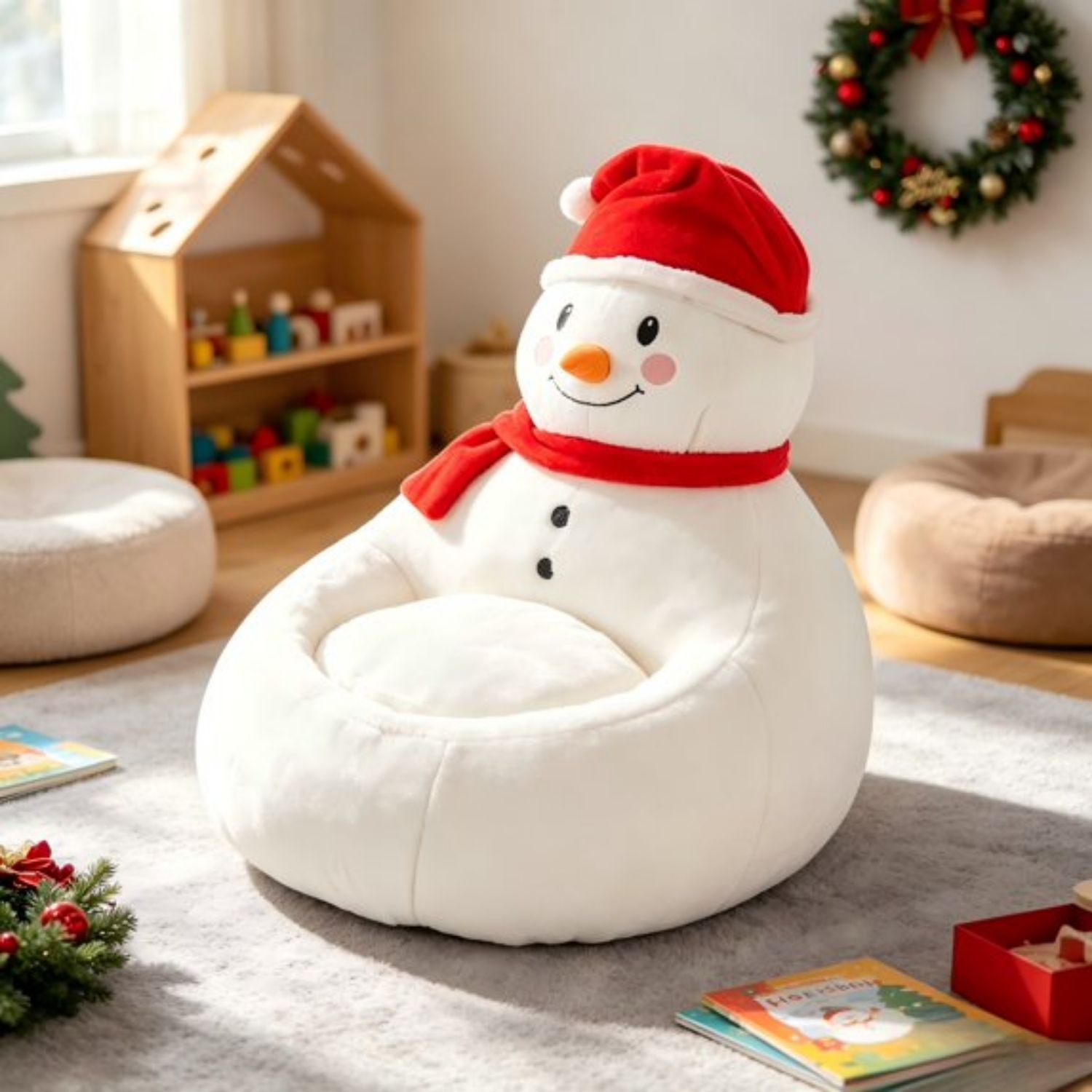 Kids Christmas Bean Bag Chair, Lazy Sofa With Removable Cushion, Soft Comfy Couch For Bedroom Living Room Holiday Decoration image 4