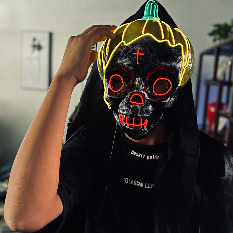 Halloween Horror Mask LED Glowing Pumpkin Skull — foto 4