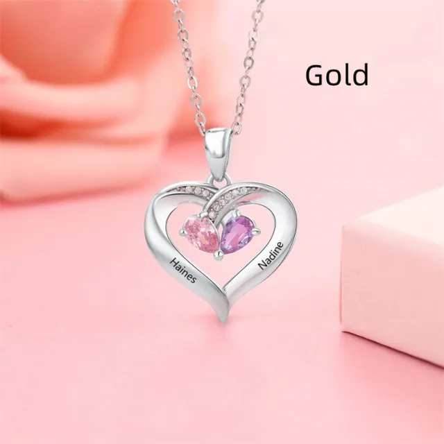 Gemstone necklace female heart shaped couple custom lettering pendant gift Golda - Shop at LoveMi