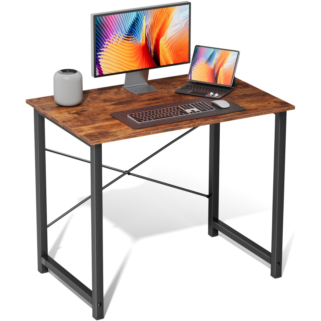 Computer Desk For Home Office, Modern Study Work Table Simple Style For Bedroom, Writing Desks With X-Shaped Reinforcement, Rust