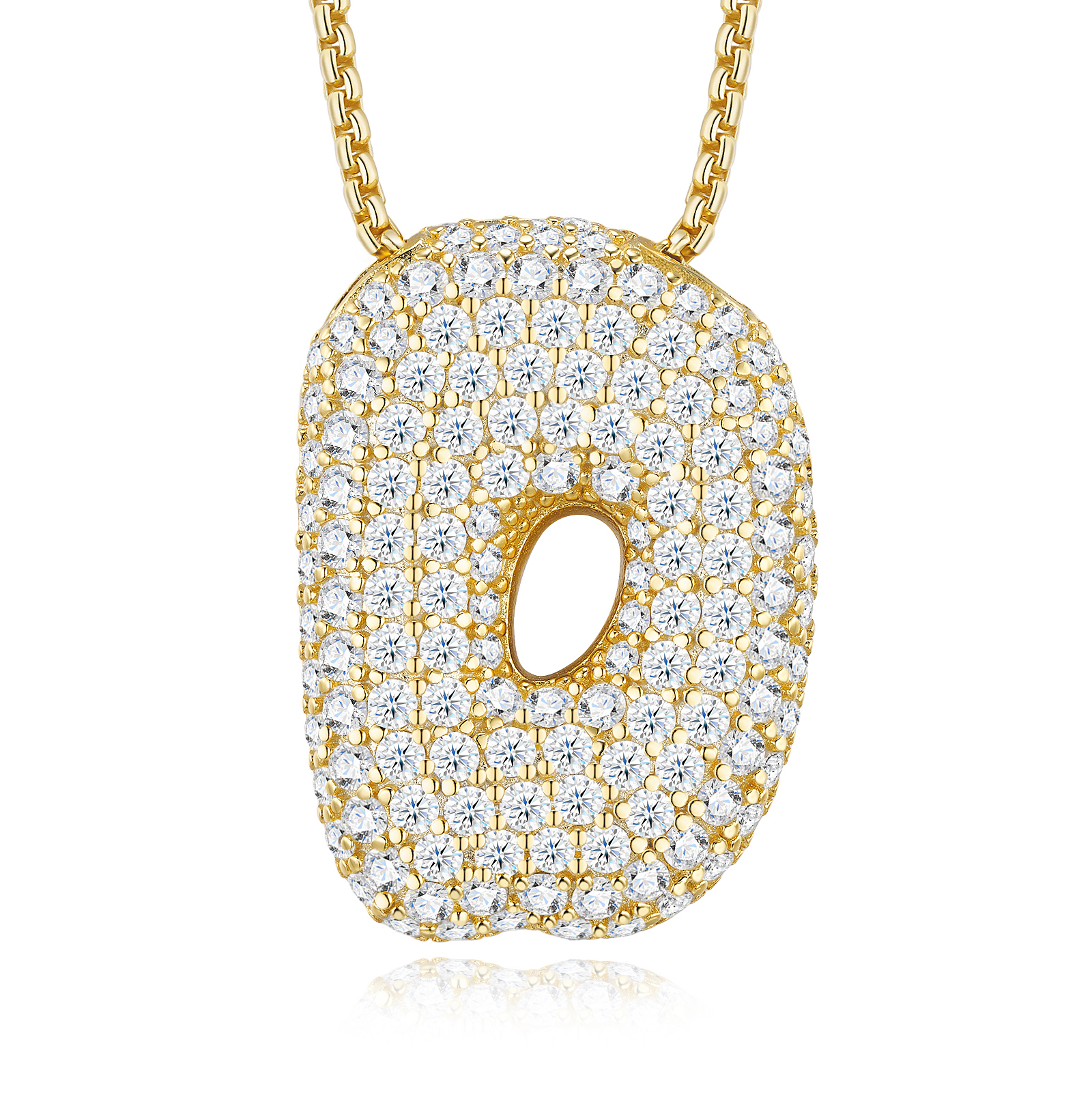 13.24g S925 Gold Plated Bubble Letter Initial Necklace For Women D Color VVS1 Moissanite Pendant With GRA Certificate, Heavy Solid Personalized Gift Box Set A-Z