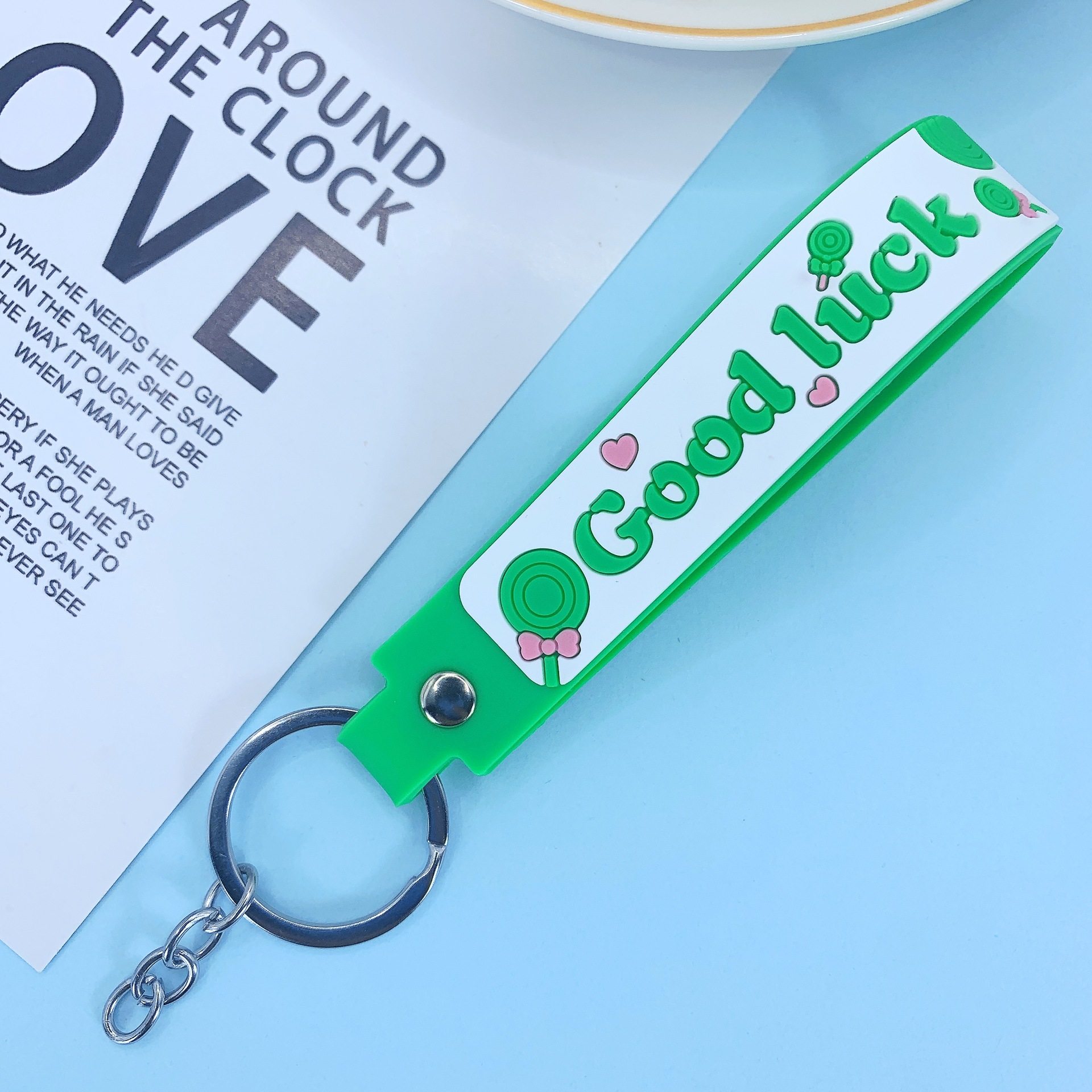Lollipop Rainbow colored Belt Hand Strap Keychain Green 4Section Chain Type - Shop at LoveMi