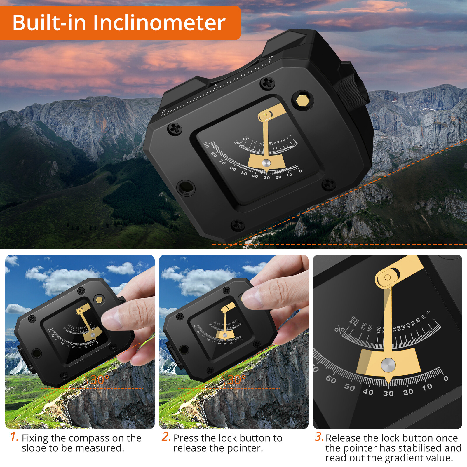 Proster Military Compass Metal Sighting Clinometer For Outdoor Camping Hiking — image 8