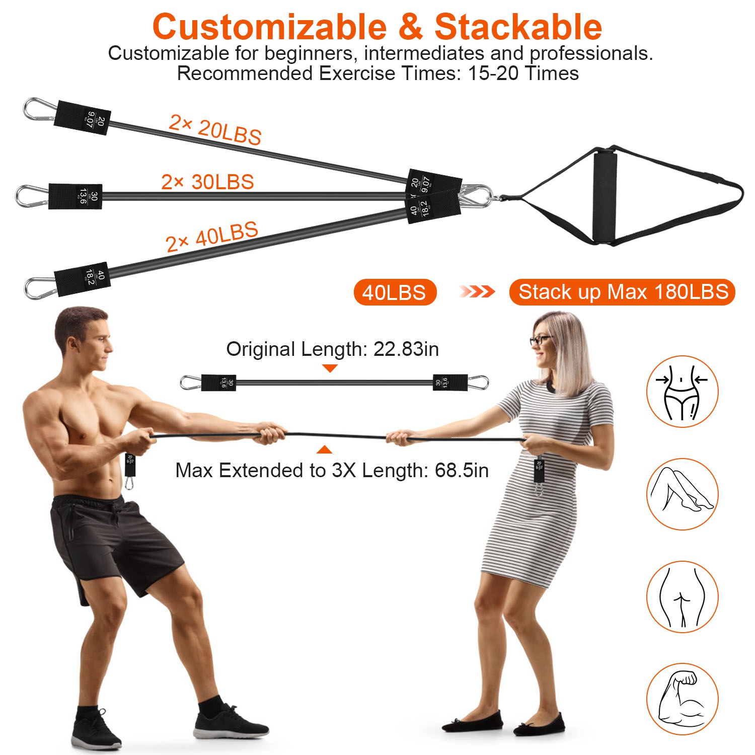 100LBS OR 180LBS Band Options - 1Pc Pilates Bar Kit Multifunctional Pilates Yoga Toning Bar Full Body Exercise Equipment Set For Beginners Intermediates Professionals 4 Elastic Resistance Bands — foto 15