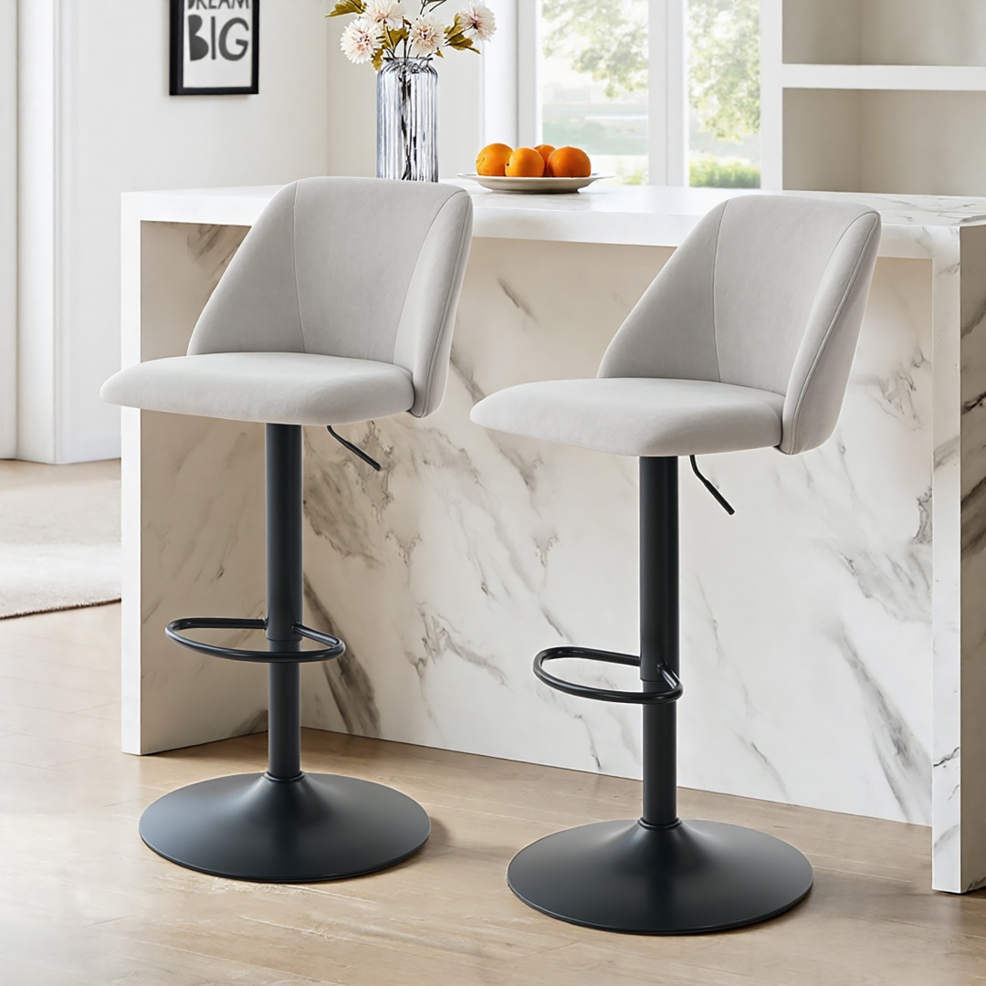 Swivel Bar Stools Upholstered Adjustable Barstools Counter Heigh For Bar, Dining Room, Set Of 1, Beige image 6