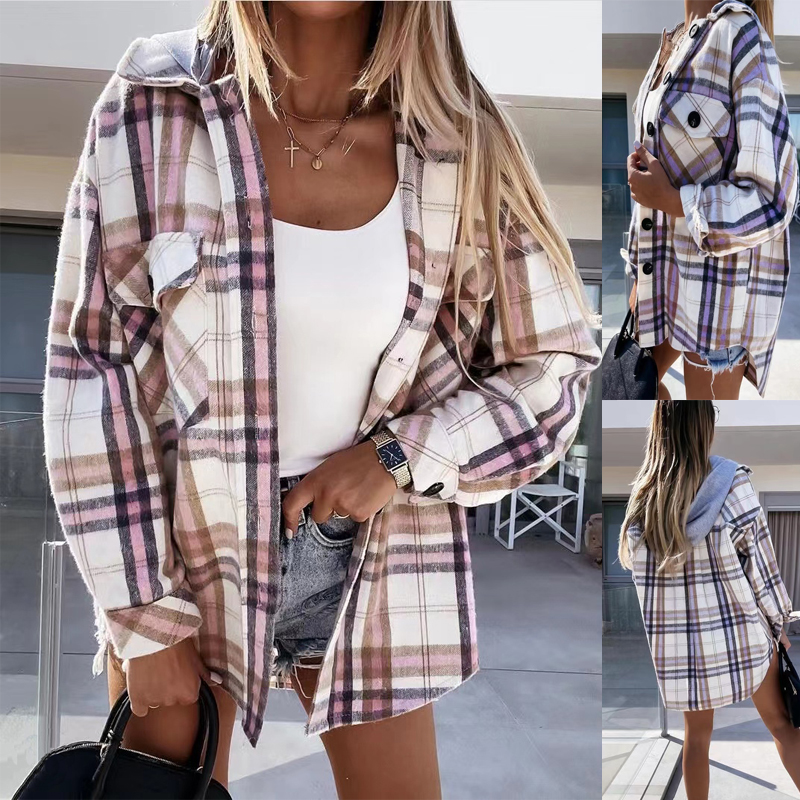 Title 7, Womens Fashion Hooded Woolen Plaid Coat, a war...