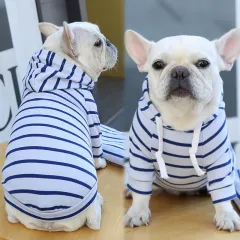 Pet Dog Cat Hoodie Striped Clothes - Blue - View 1