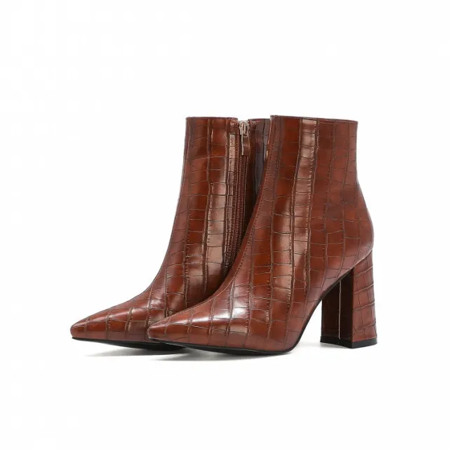European And American Ankle Boots With Rough Stone Heels And Pointed Toes Brown - Shop at LoveMi