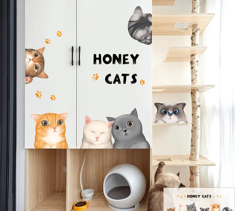 Cartoon Cat Wardrobe Stickers Creative Room Decoration Cat Litter