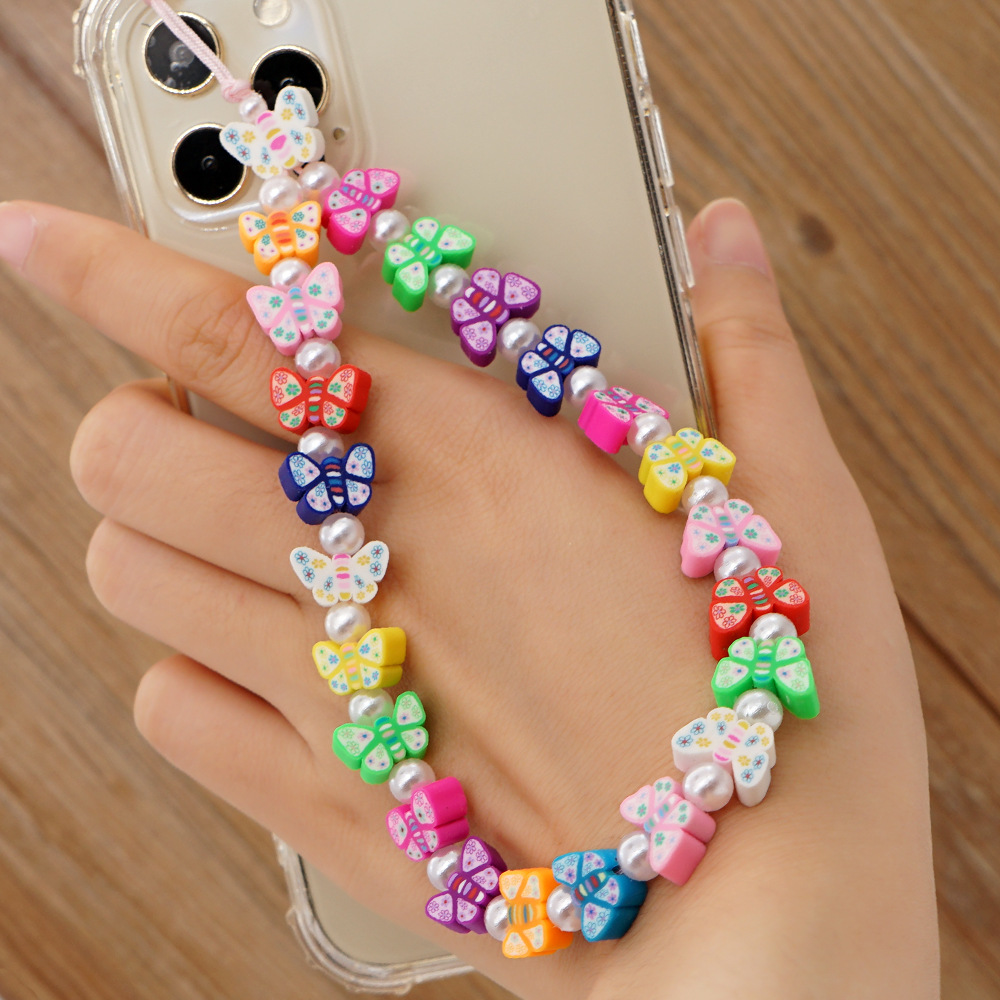 Rainbow Color Soft Ceramic Imitation Pearl Mobile Phone Pendant