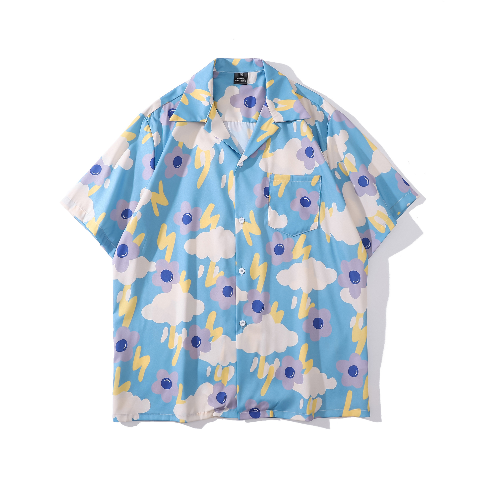 Vintage Full Print Cloud Graffiti Loose Short Sleeve Shirt