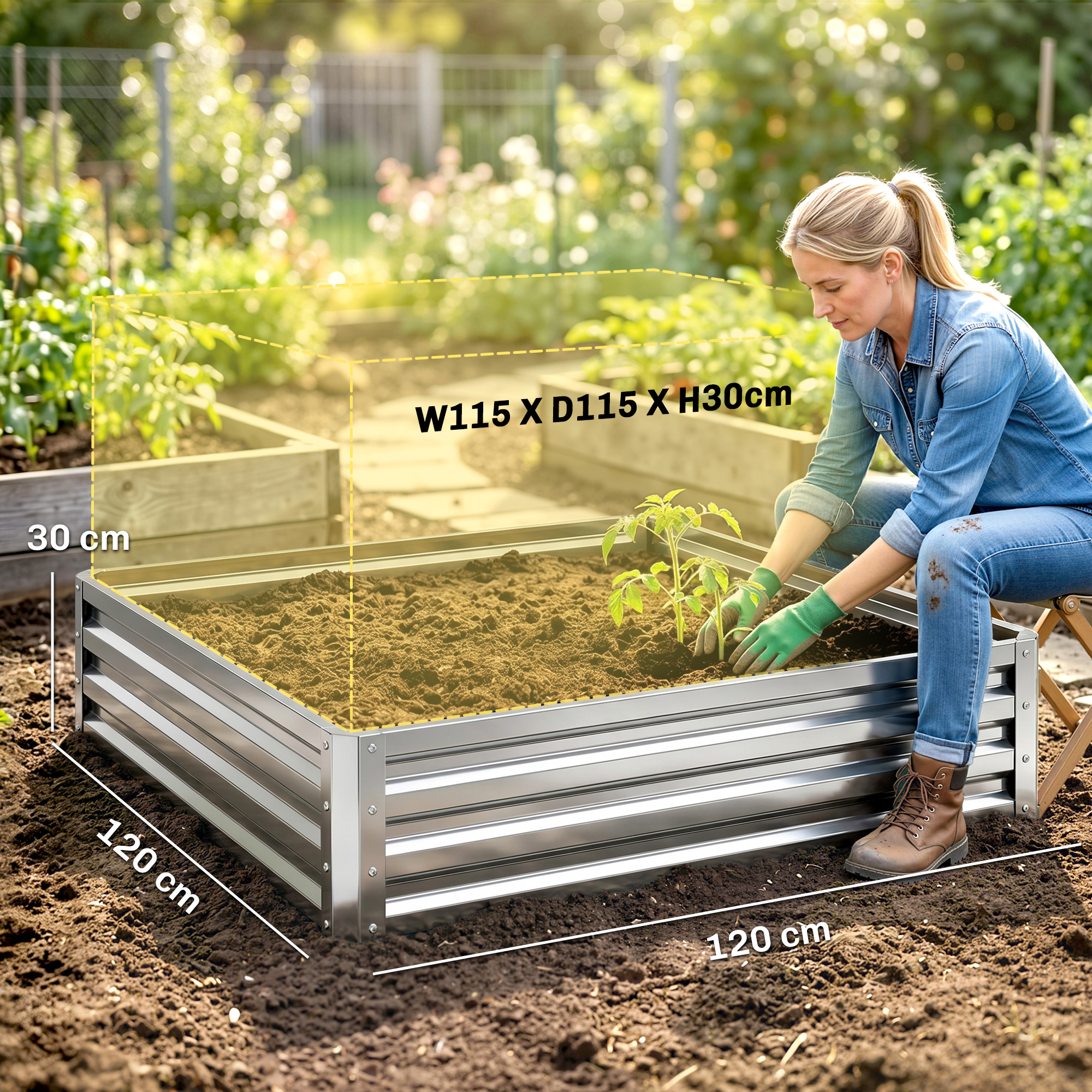 Square Elevated Garden Bed Box With Weather Resistant Steel Frame, Suitable — image 7